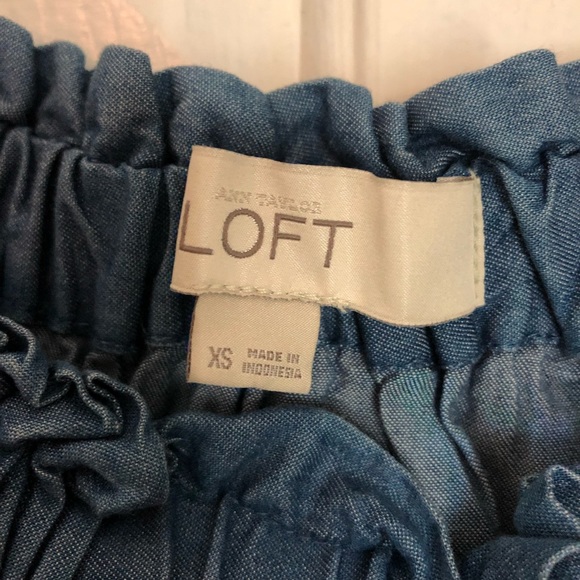 Ann Taylor Loft spring summer top off the shoulder blue chambray denim blouse XS - Picture 3 of 11